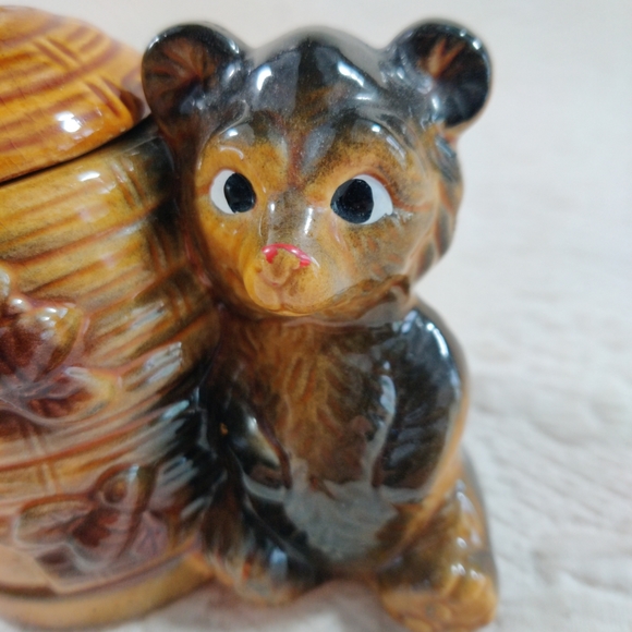 Bear And Beehive Honey Pot Ceramic Jar Vintage Mid Century Made In Japan - Picture 2 of 11